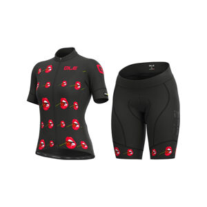 ALÉ Cyklistický krátky dres a krátke nohavice - SMILE LADY - červená/čierna